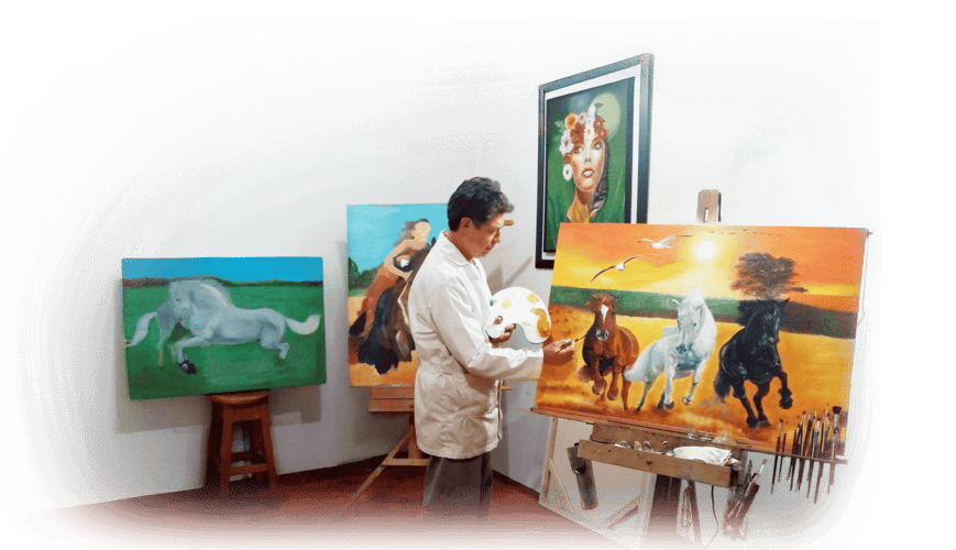 arte sogamoso, galeria boyaca, jesus antonio vaca vargas, esculturas acero, cuadros oleo, folclore colombiano, muralismo, artesanias boyaca